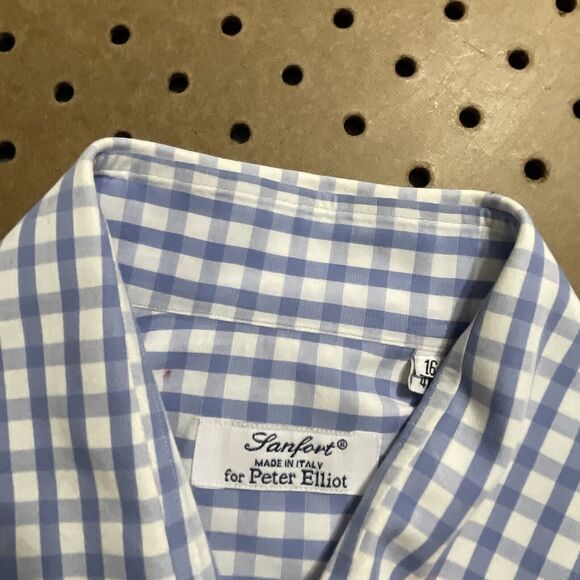 Sanfort LS Button Up Shirt Mens 16/41 Peter Elliot French Cuff Italy Plaid Blue - Picture 4 of 9